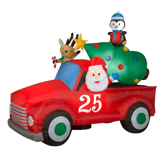 8ft. Inflatable Santa in Vintage Pickup Truck